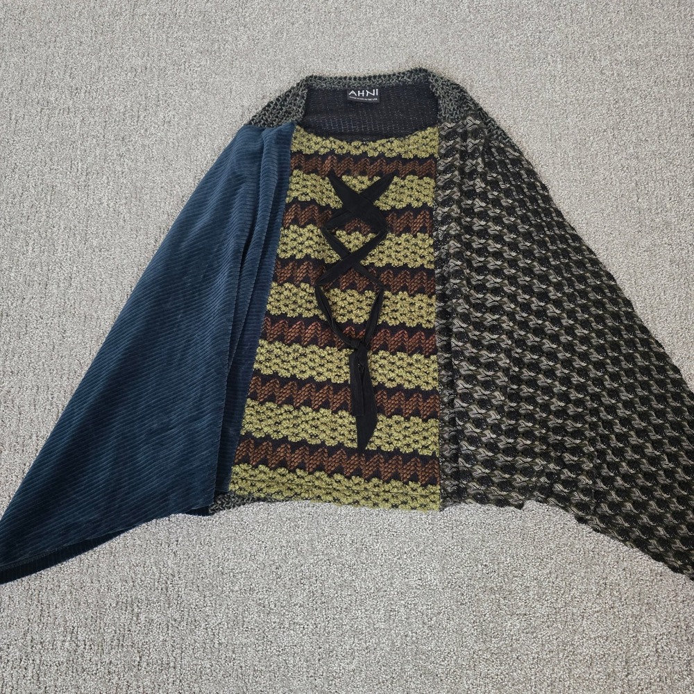 Ahni Hand Made USA Mixed Media Asymmetrical Poncho Top Lace Up Boho Earthy OS